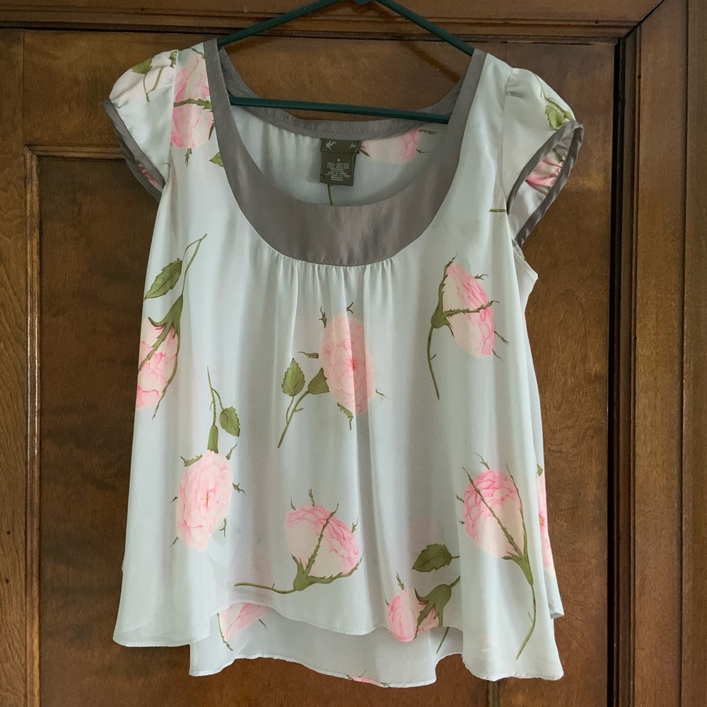 Anthropologie Fei Silk Sheer Floral Top